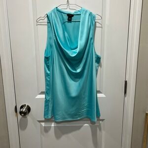Ann Taylor Women Tank Top Cowl Neck Satin Turquoise Blue Flawed Size 14
